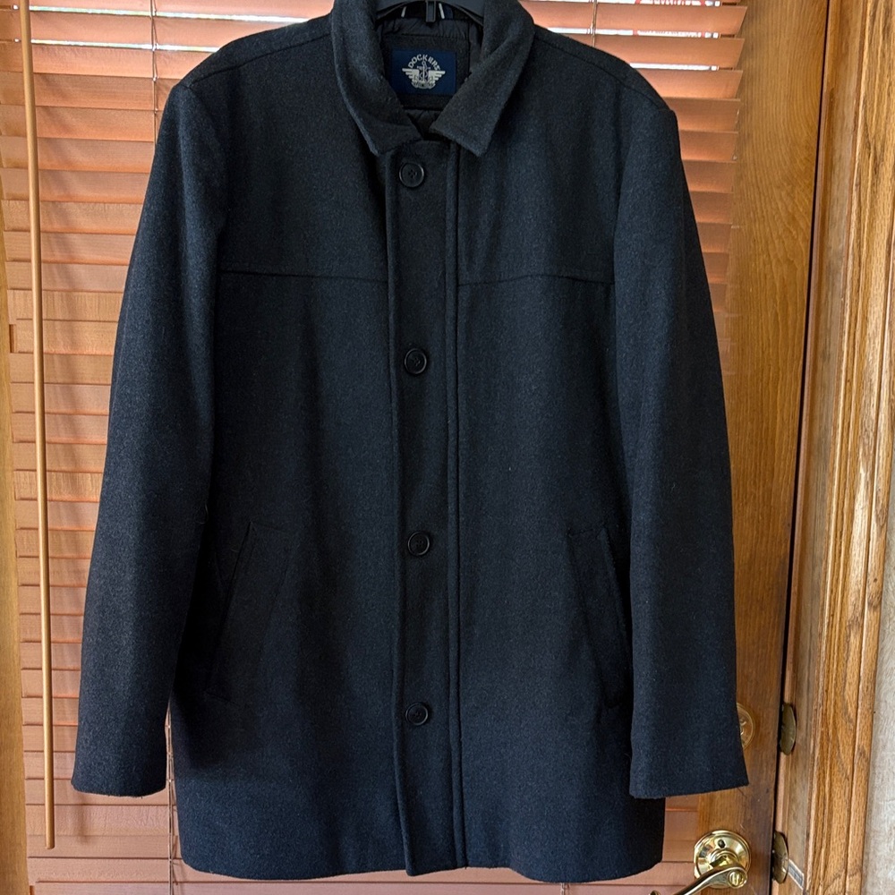 Dockers Mens Wool Blend Quilted Lined Zipper Buttons Pockets Black Sz: L EUC